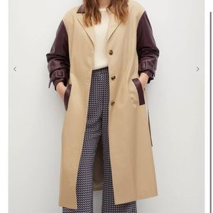 Mango NWT faux leather sleeve trench. XL.